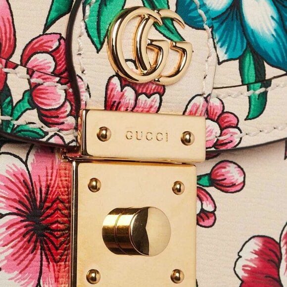 Gucci Multicolor Brit Roses Print Leather Ophidia Mini Square Shoulder Bag - Picture 5 of 10